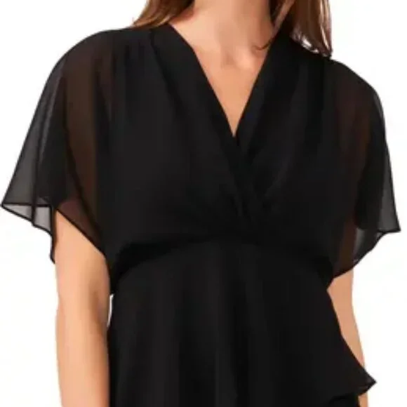 NWOT Halogen Flutter Sleeve Tiered Ruffle Chiffon Black Dress Size Large - Picture 1 of 7